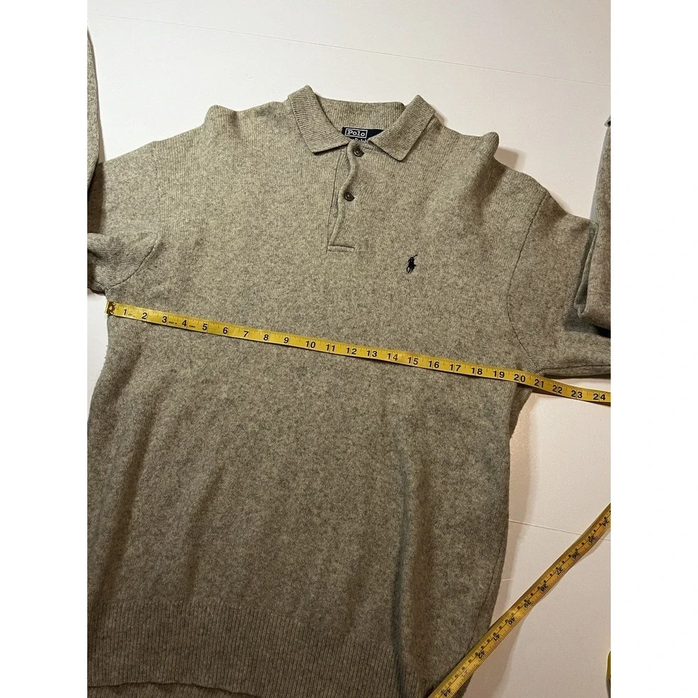 Vintage Polo Ralph Lauren 100% Lambswool Sweater 1/4 Button Grey Size Large